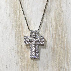 BIG, BOLD & BEAUTIFUL SPARKLING CZ & STERLING SILVER CROSS PENDANT 1.25" X 1"